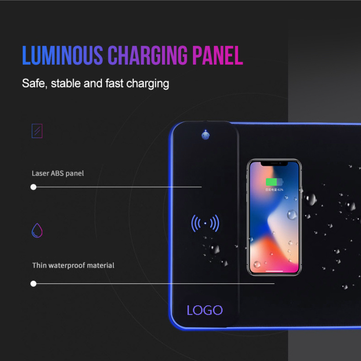 RGB Mousepad with Wireless charger | 800x300x4