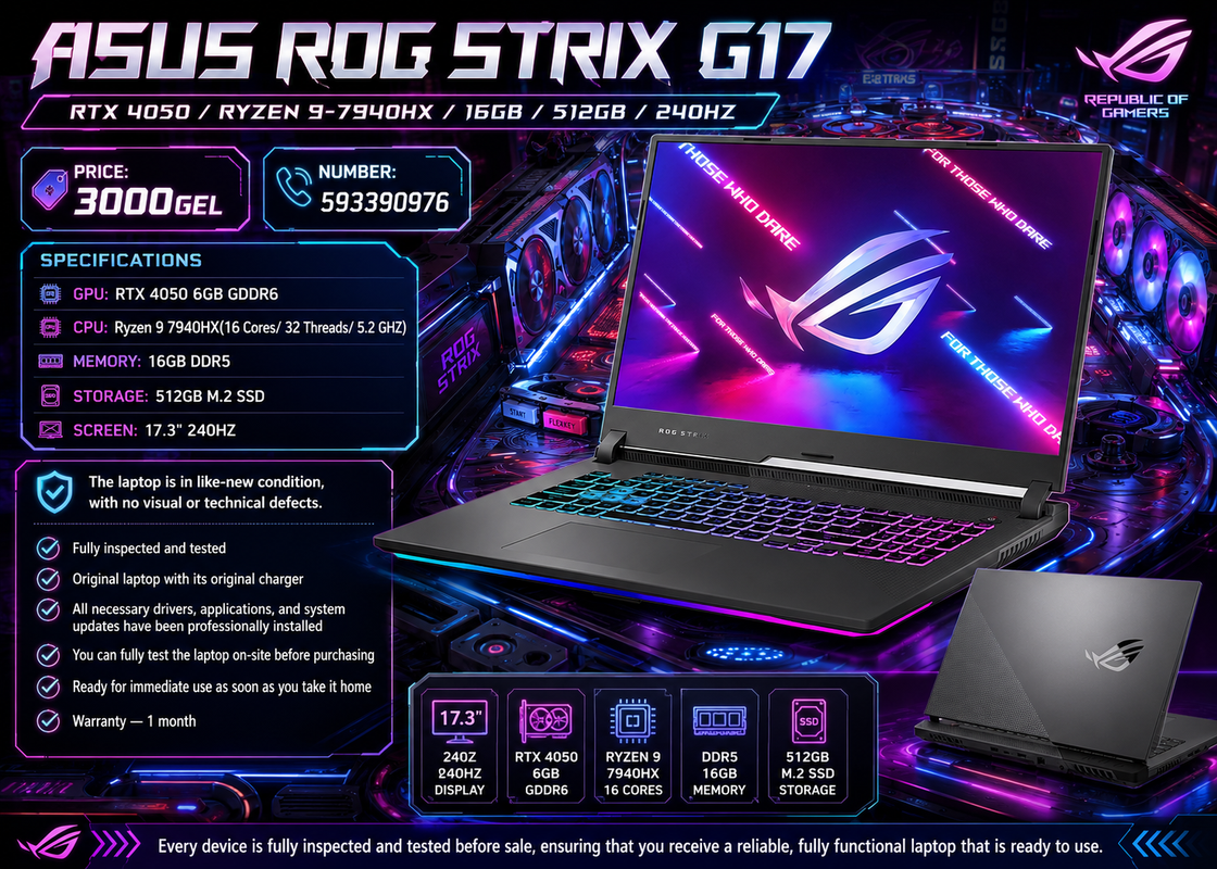 ASUS ROG Strix G17 | Ryzen 9 7940HX | RTX 4050 Gaming Laptop ASUS