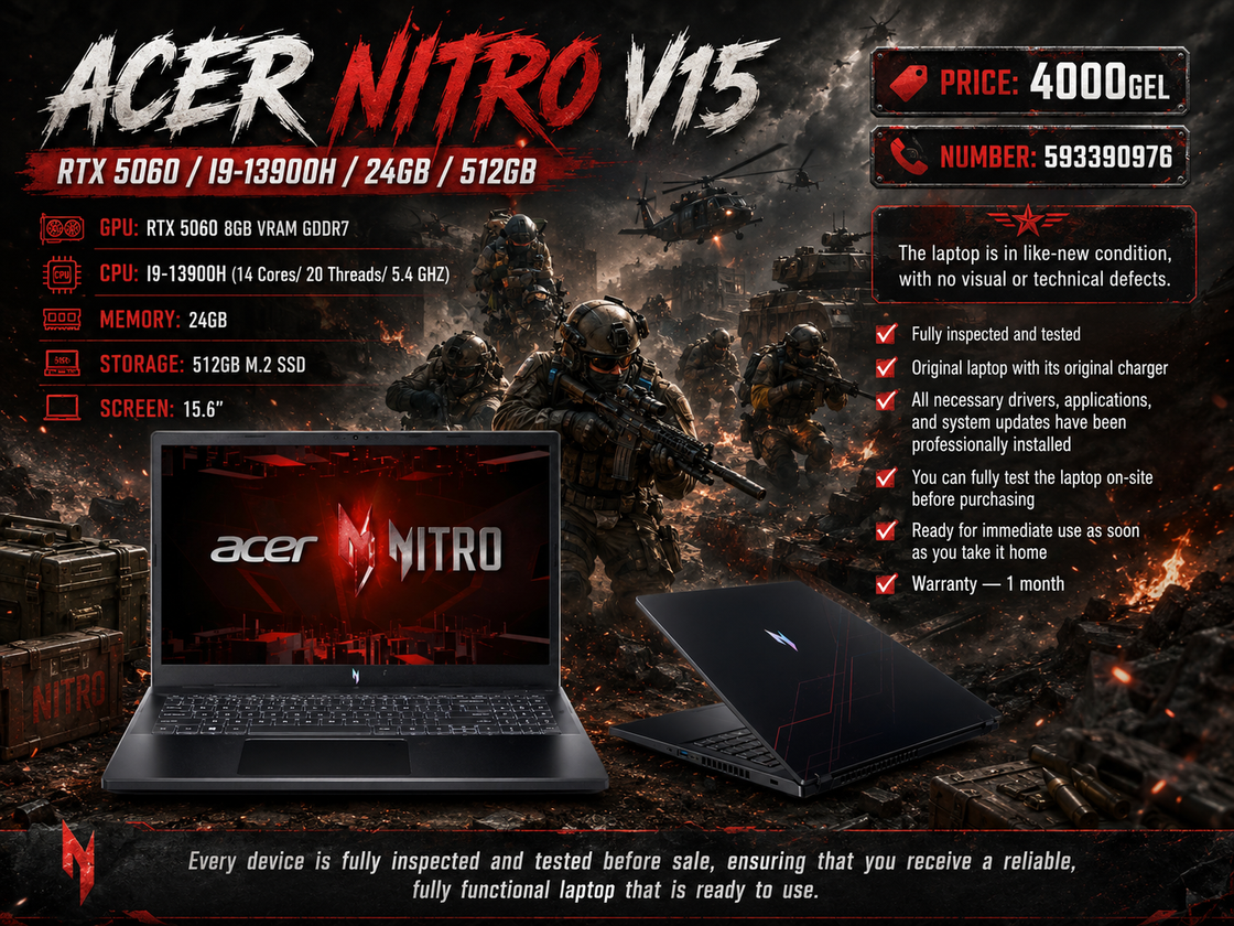 ACER NITRO V15 /RTX 5060/I9-13900H/24GB/512GB/ Gaming Laptop Acer