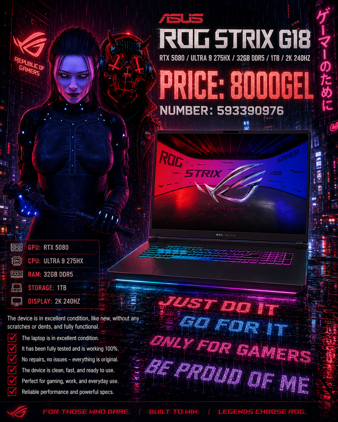 ASUS ROG STRIX G18/RTX 5080/ULTRA 9 275HX/32GB DDR5/1TB/2K 240HZ Gaming Laptop Asus