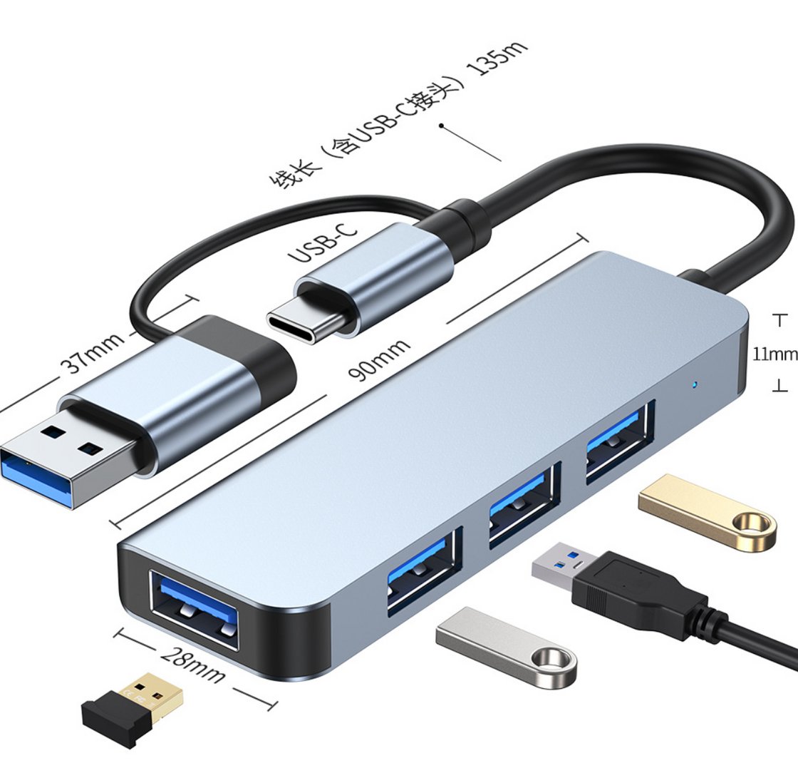 USB + Type-C Hub with 4 USB 3.0 ports TechSwap
