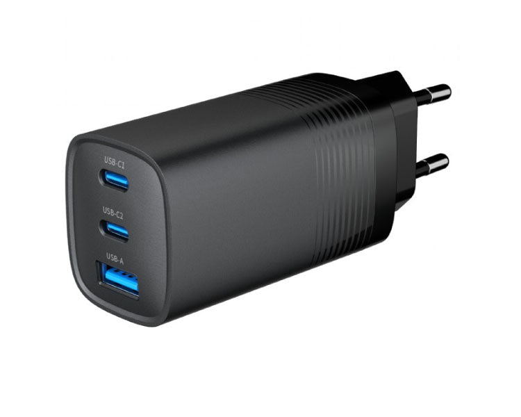 Gembird TA-UC-PDQC65-01-BK 3-port 65 W GaN USB PowerDelivery fast charger Black — Adapter