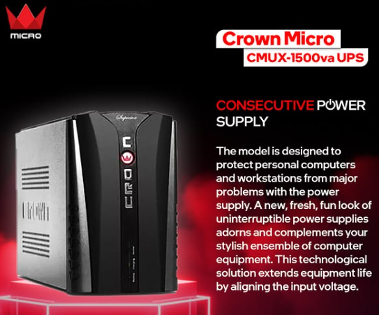 UPS Crown CMUX-1500VA 900W უწყვეტი რეცეპტი წყარო